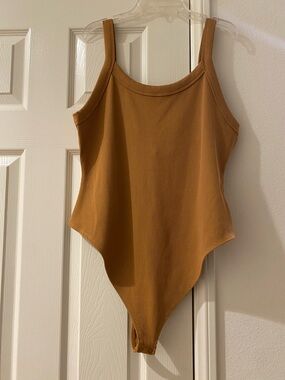 Wild Fable Ribbed One-Piece Bodysuit in Cognac